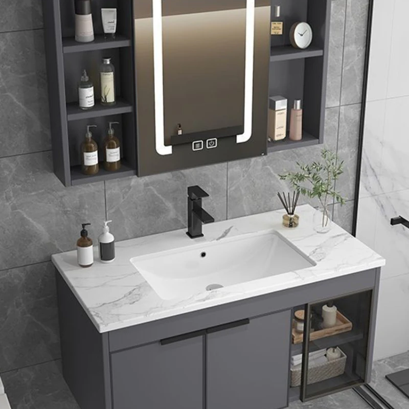 

Modern Minimalist Bathroom Cabinet Bathroom Washbasin Combination Integrated Ceramic Sink Alumimum Washstand Basin
