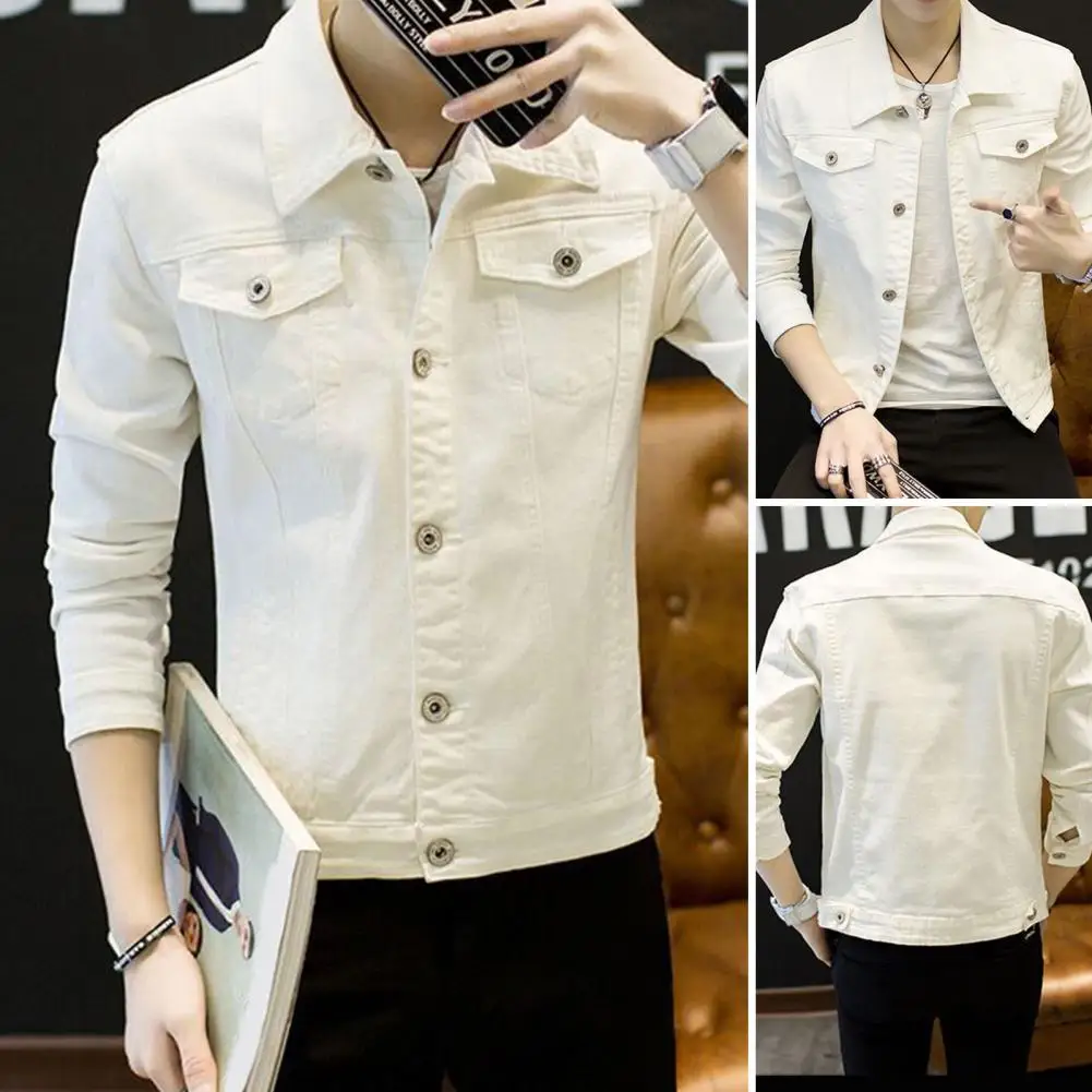 Warm Men Jacket Stylish Men's Slim Fit Denim Jacket Solid Color Turn-down Collar Long Sleeve Outerwear for Spring Autumn Lapel
Warm Men Jacket Stylish Men's Slim Fit Denim Jacket Solid Color Turn-down Collar Long Sleeve Outerwear for Spring Autumn Lapel