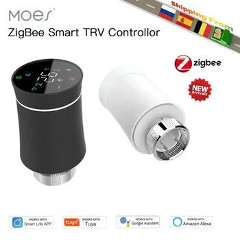 Moes ZigBee TRV 온도 조절기 Tuya 라디에이터 액추에이터 밸브 스마트 프로그래밍 가능 온도 컨트롤러 Alexa Google 음성 제어