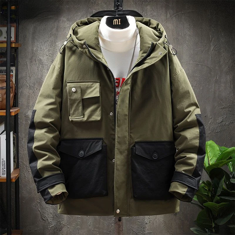 

Plus Size Men Down Jacket Winter Puffer Jacket Multi-pocket Thickened Warm Bomber Jacket Windbreaker White Duck Down Coats New