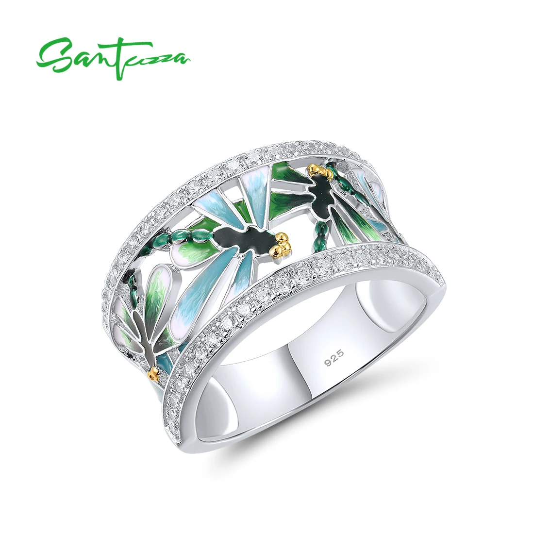 

Женское серебряное кольцо с зеленой эмалью