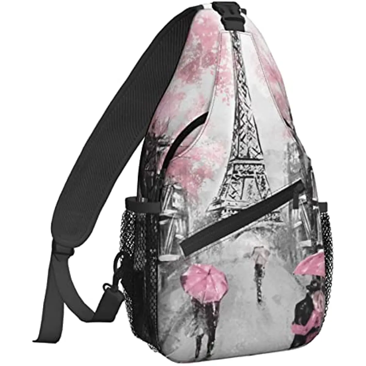 

Eiffel Tower Pink Lovers In Paris Chest Bag Shoulder Bag Lightweight One Strap Backpack Multipurpose Travel Hiking Daypack