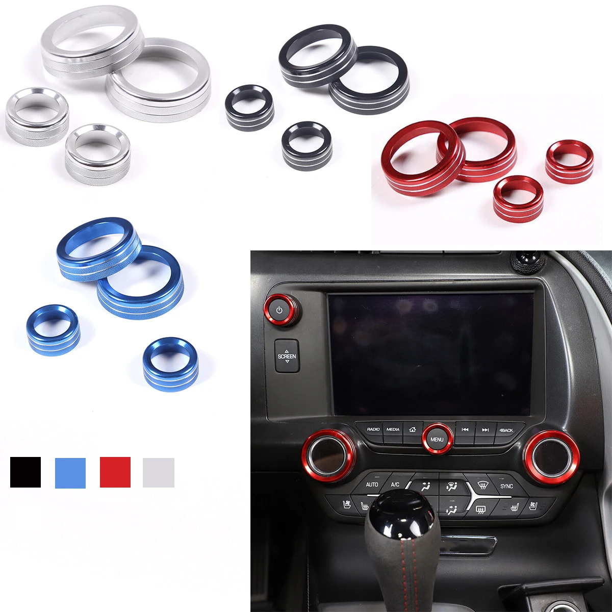 4PCS Alloy Air Condition & Volume Button Ring Knob Cap For Corvette C7 2014-2019 AC Button Knob Ring Trim Cover
4PCS Alloy Air Condition & Volume Button Ring Knob Cap For Corvette C7 2014-2019 AC Button Knob Ring Trim Cover