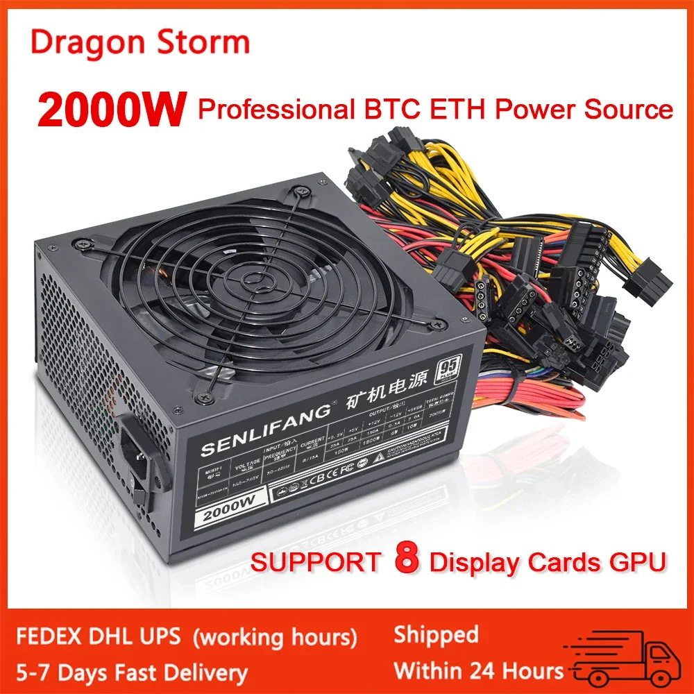 

Miner Power Supply ATX 2000w For All Kinds of Graphics Machine Connectable 8GPU 95% Efficiency ETH Bitcoin ETC RVN Mining Psu