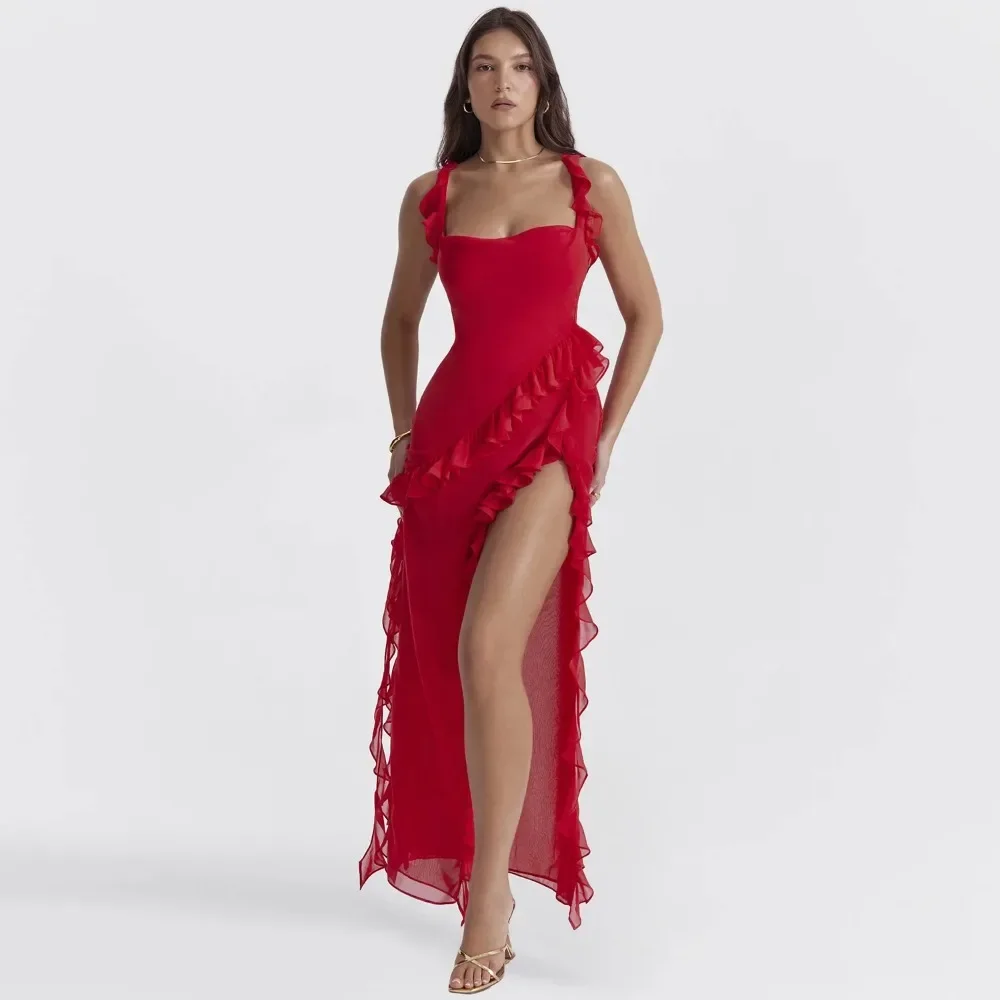 Elegant Spaghetti Strap Backless Sexy Maxi Dress for Women Fashion Wooden Ear Edge Splicing Sleeveless Bodycon Club Party Dress
Elegant Spaghetti Strap Backless Sexy Maxi Dress for Women Fashion Wooden Ear Edge Splicing Sleeveless Bodycon Club Party Dress
