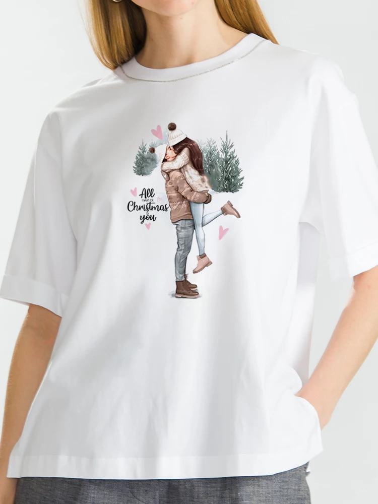 Couple embraceMerry Christmas Women T-shirt Cute Cartoon Printed Tops Short Sleeve O Neck Loose Travel T-Shirt Ladies Festival T
Couple embraceMerry Christmas Women T-shirt Cute Cartoon Printed Tops Short Sleeve O Neck Loose Travel T-Shirt Ladies Festival T