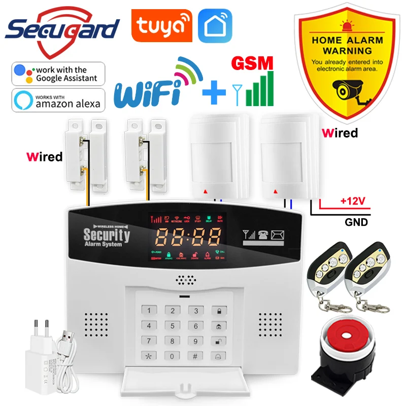 

LED Screen Host Tuya WiFi GSM Alarm System 433MHz Wireless Wired Home Burglar Security Smart Life App Control Alexa Google