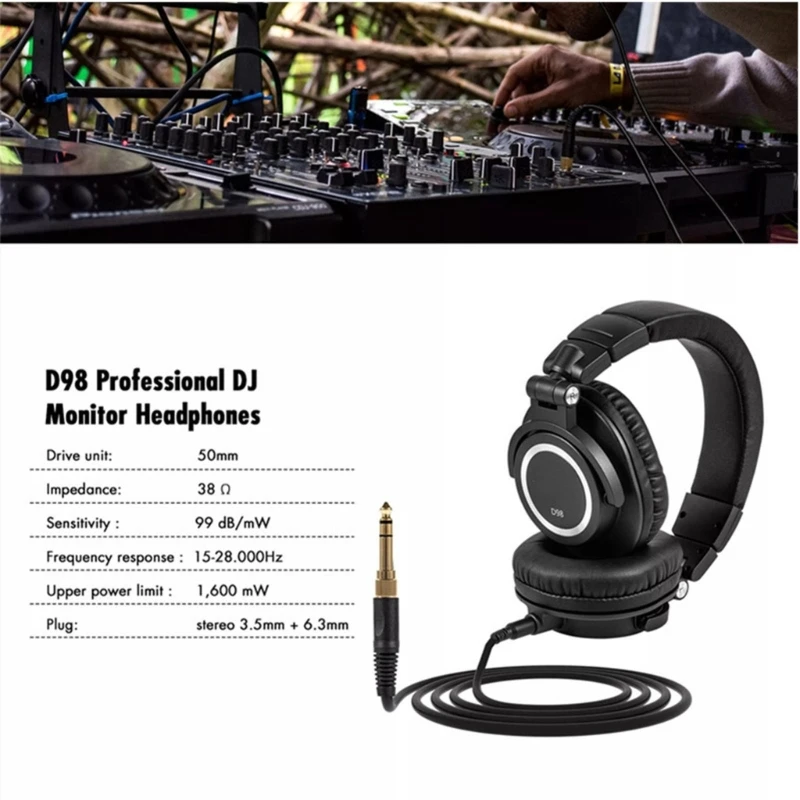 

Studio Headphones Stereo Professional DJ Headphone Over Ear Monitor Foldable Earphones Bass Headsets for Recording N2UB