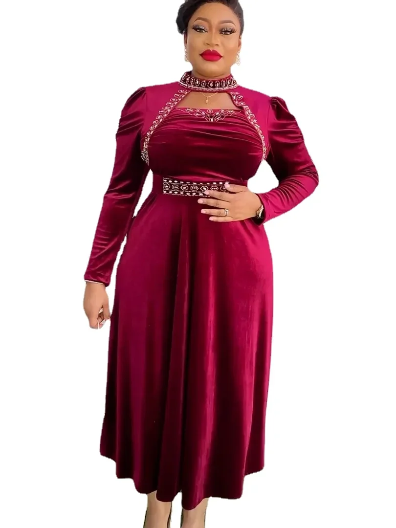 

Plus Size Dubai Luxury Wedding Party Dresses for Women 2024 New African Evening Gown Dashiki Ankara Turkey Velvet Outfits Robe