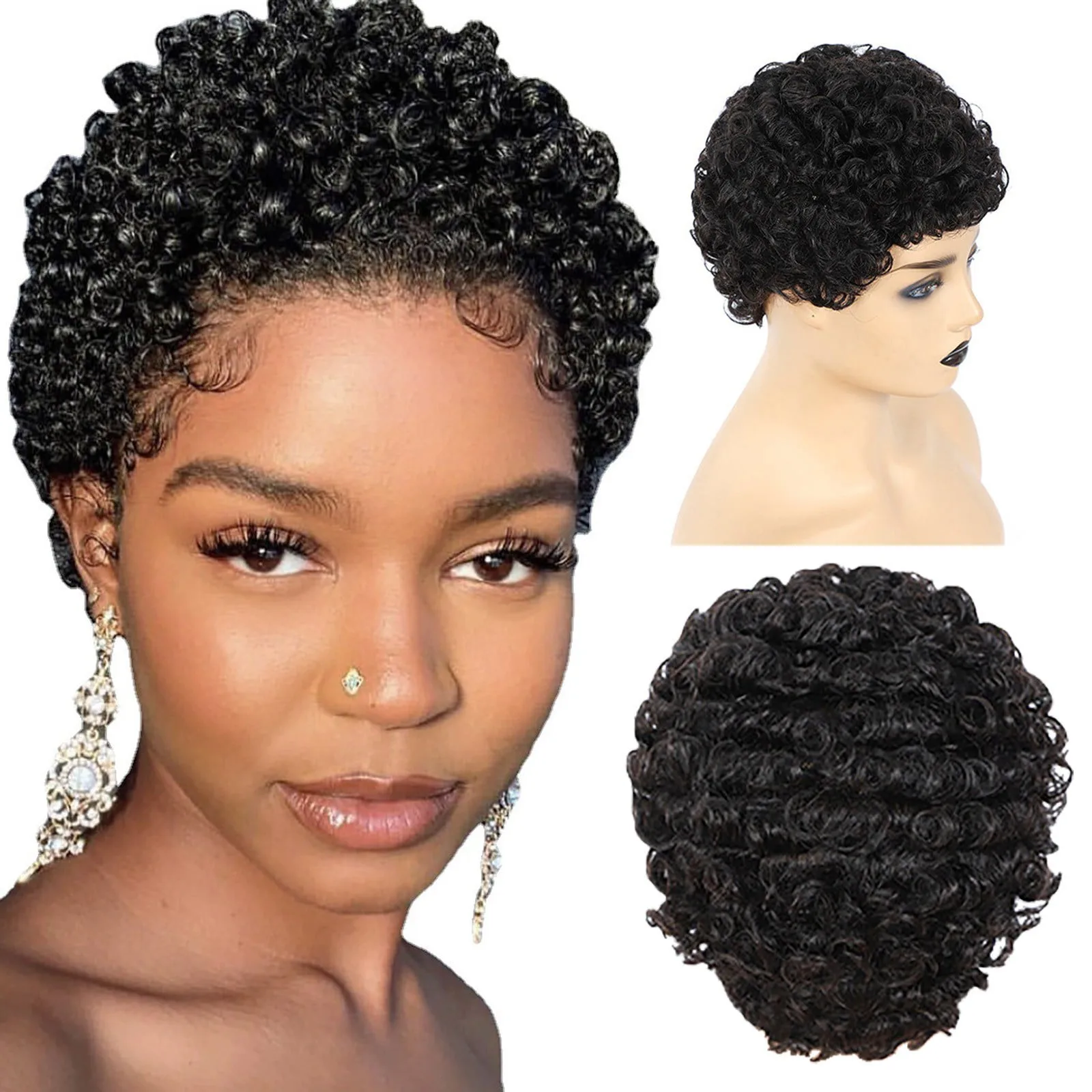 

Короткие афро кудрявые вьющиеся волосы парики для черных женщин человеческие волосы африканские искусственные волосы с челкой Бразильские волосы вырезанные волосы фальшивой парик без клея