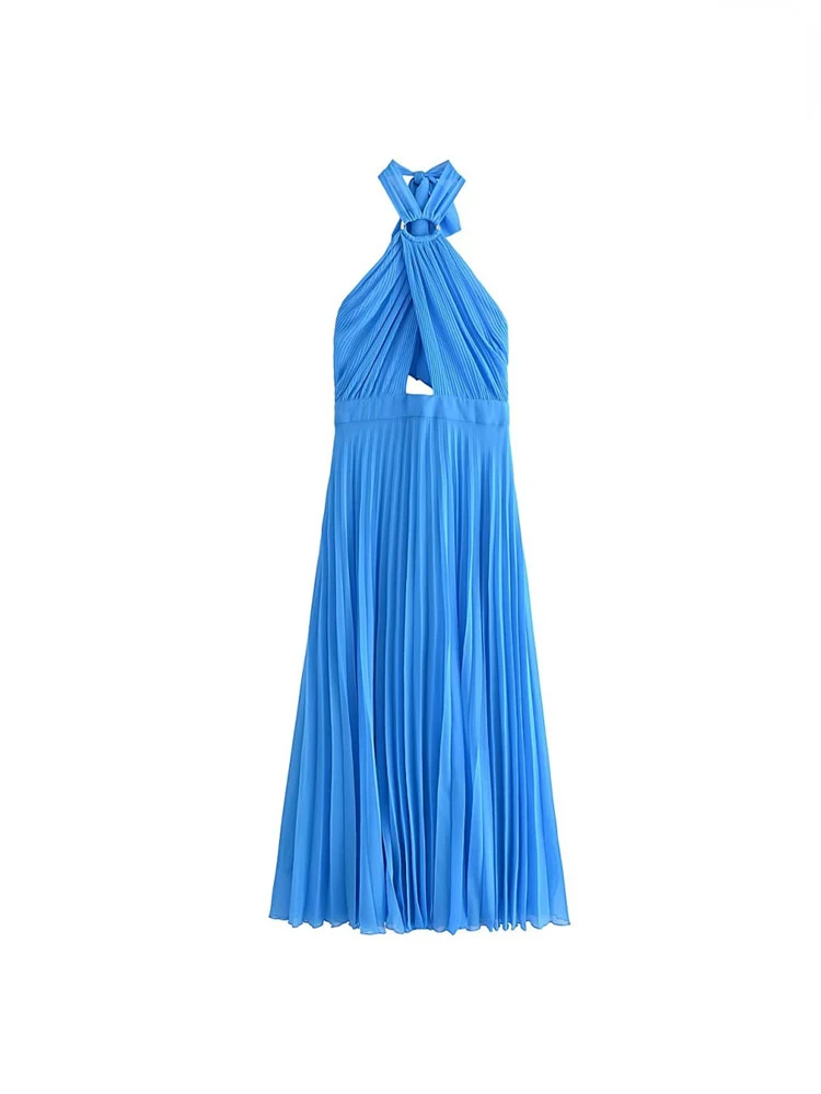 TRAF Women Dresses Fashion with Buckle Pleated Midi Dress Sexy Backless Zipper Halter Neck Female Casual Frenulum Vestidos Mujer
TRAF Women Dresses Fashion with Buckle Pleated Midi Dress Sexy Backless Zipper Halter Neck Female Casual Frenulum Vestidos Mujer