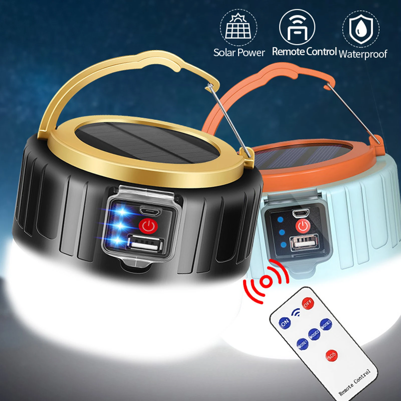 Waterproof Solar LED Camping Light USB Portable Lanterns Rechargeable Bulb Outdoor Tent Lamp Emergency Lights For BBQ Hiking
Waterproof Solar LED Camping Light USB Portable Lanterns Rechargeable Bulb Outdoor Tent Lamp Emergency Lights For BBQ Hiking
