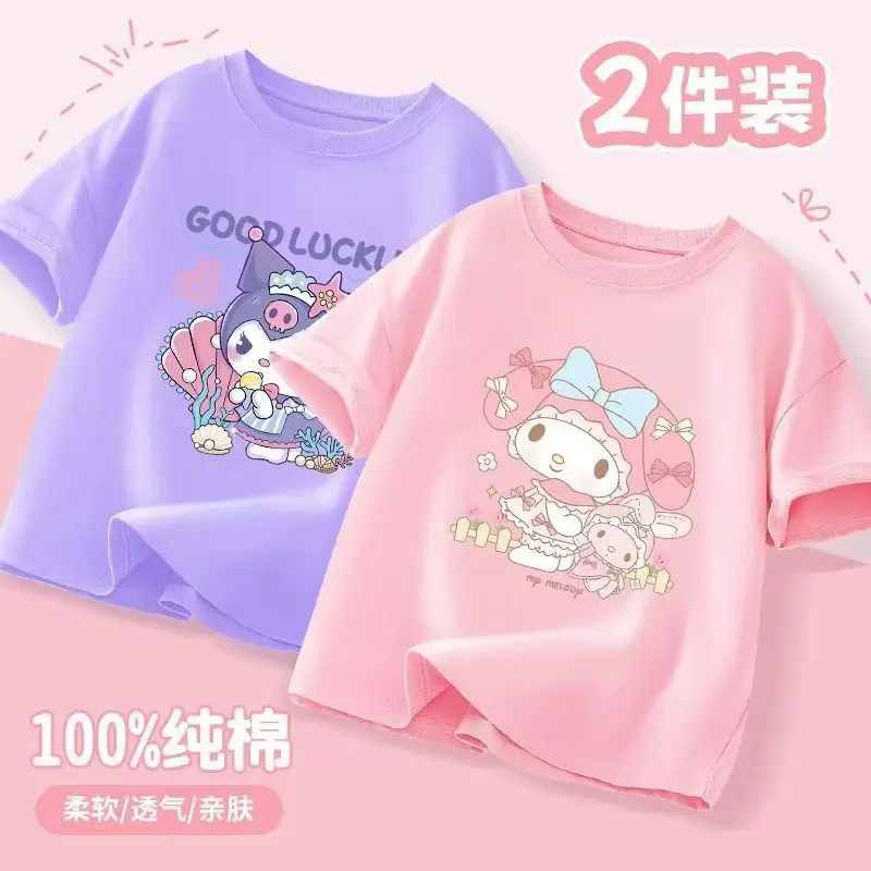 2 قطعة/الحزمة سانريو الصيف طفل الفتيات ملابس الأطفال Kuromi مطبوعة قصيرة الأكمام تي شيرت طفل القطن الكرتون تنفس لينة أعلى 2 قطعة/الحزمة سانريو الصيف طفل الفتيات ملابس الأطفال Kuromi مطبوعة قصيرة الأكمام تي شيرت طفل القطن الكرتون تنفس لينة أعلى