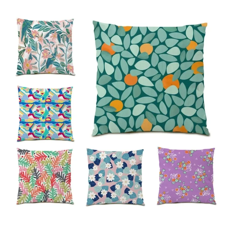 

Flower Leaves Printed Lumbar Cushion Cover Geometric Double Sided Pillowcase Pastoral Nordic Pillow Cover 45x45cm Cojines F1212