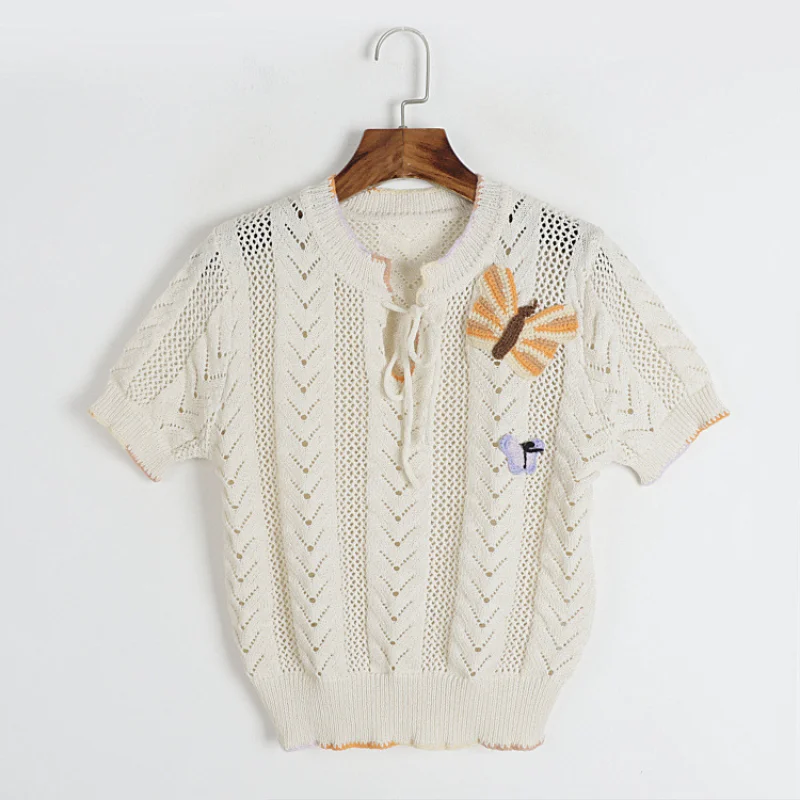 Crochet Hollow Out T Shirt Women 2023 Summer Tops Short Sleeve Butterfly Embroidery Necklace Up Short Top Cut-out Knit Shirt
Crochet Hollow Out T Shirt Women 2023 Summer Tops Short Sleeve Butterfly Embroidery Necklace Up Short Top Cut-out Knit Shirt