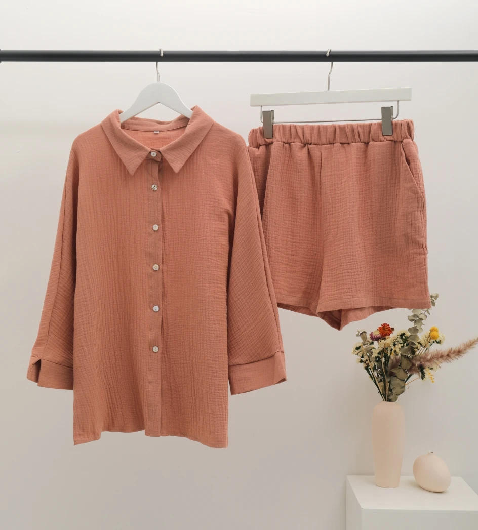 Langarm Shirts Und Lose Hohe Taille Mini Shorts Sets Sommer Loung Tragen frauen Pyjamas Anzüge Casual Oberbekleidung Zwei stück Set Langarm Shirts Und Lose Hohe Taille Mini Shorts Sets Sommer Loung Tragen frauen Pyjamas Anzüge Casual Oberbekleidung Zwei stück Set