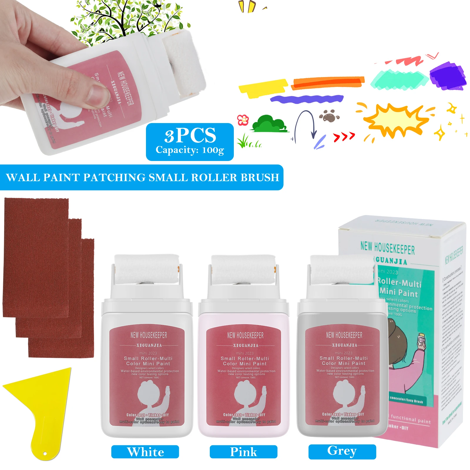 3Pcs Small Roller Wall Patching Brush Mini Wall Repair Paste Roller with 3 Sandpaper 1 Scraper Quick Dry Wall Small Roller Paint
3Pcs Small Roller Wall Patching Brush Mini Wall Repair Paste Roller with 3 Sandpaper 1 Scraper Quick Dry Wall Small Roller Paint