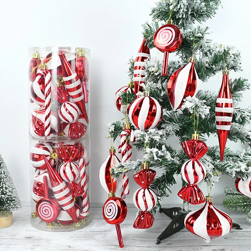 

14Pcs Christmas Ball Ornaments Set Candy Lollipop Cane Pendants for Home Xmas New Year Decoration Navidad Gifts 2024