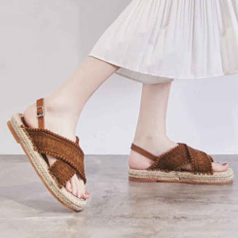New Summer Women's Genuine Leather Spliced Hemp Rope Open Toe Casual Sandals with Adhesive Lacing Design Holiday Beach Flats
New Summer Women's Genuine Leather Spliced Hemp Rope Open Toe Casual Sandals with Adhesive Lacing Design Holiday Beach Flats