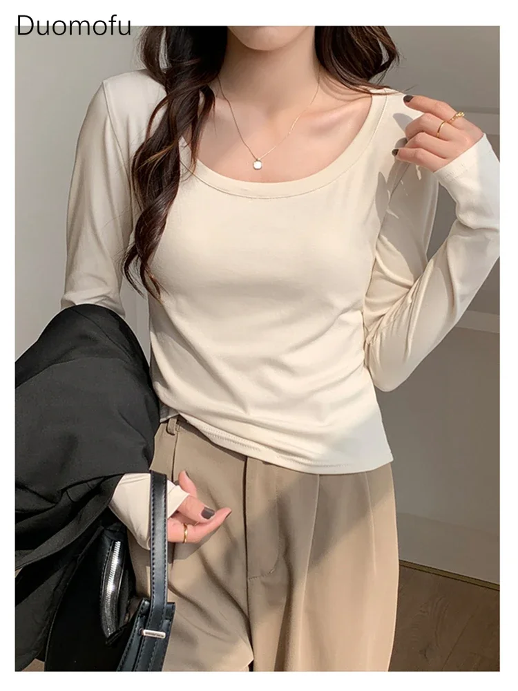 

Duomofu Women T Shirt Girls T-Shirt Woman Clothes Tops Cotton Slim Tshirt Female Long Sleeve Crop Top Y2k Spring Tee Sexy White