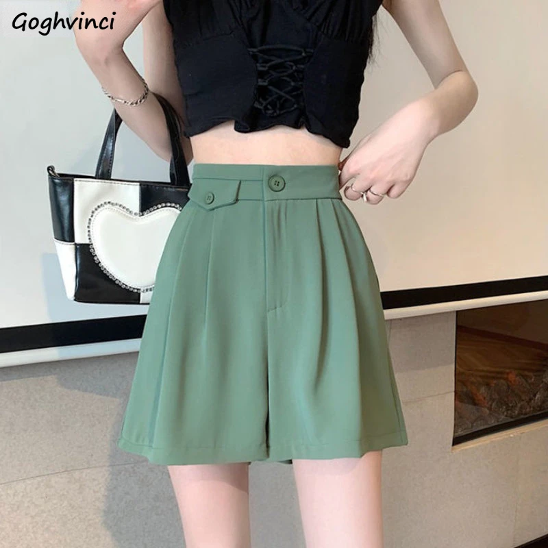 

Shorts Women Loose Simple Folds Fashion Korean Style Students Wide Leg Summer New High Waist Design Leisure All-match Solid Ins