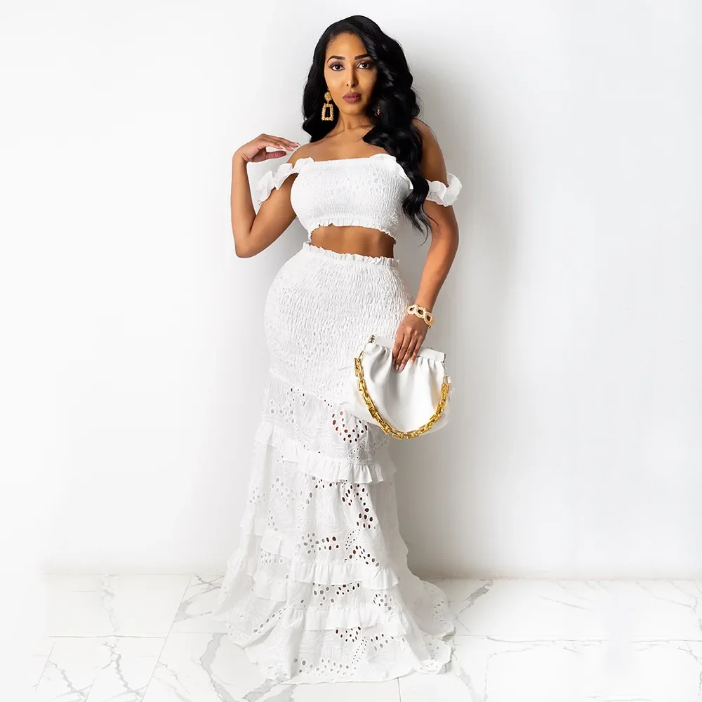 2024 Women's Short Sleeve One Neck Fashion Solid Color Wrapped Breast Fishtail Mid Waist Lace Long Skirt 2 Piece dress Set
2024 Women's Short Sleeve One Neck Fashion Solid Color Wrapped Breast Fishtail Mid Waist Lace Long Skirt 2 Piece dress Set