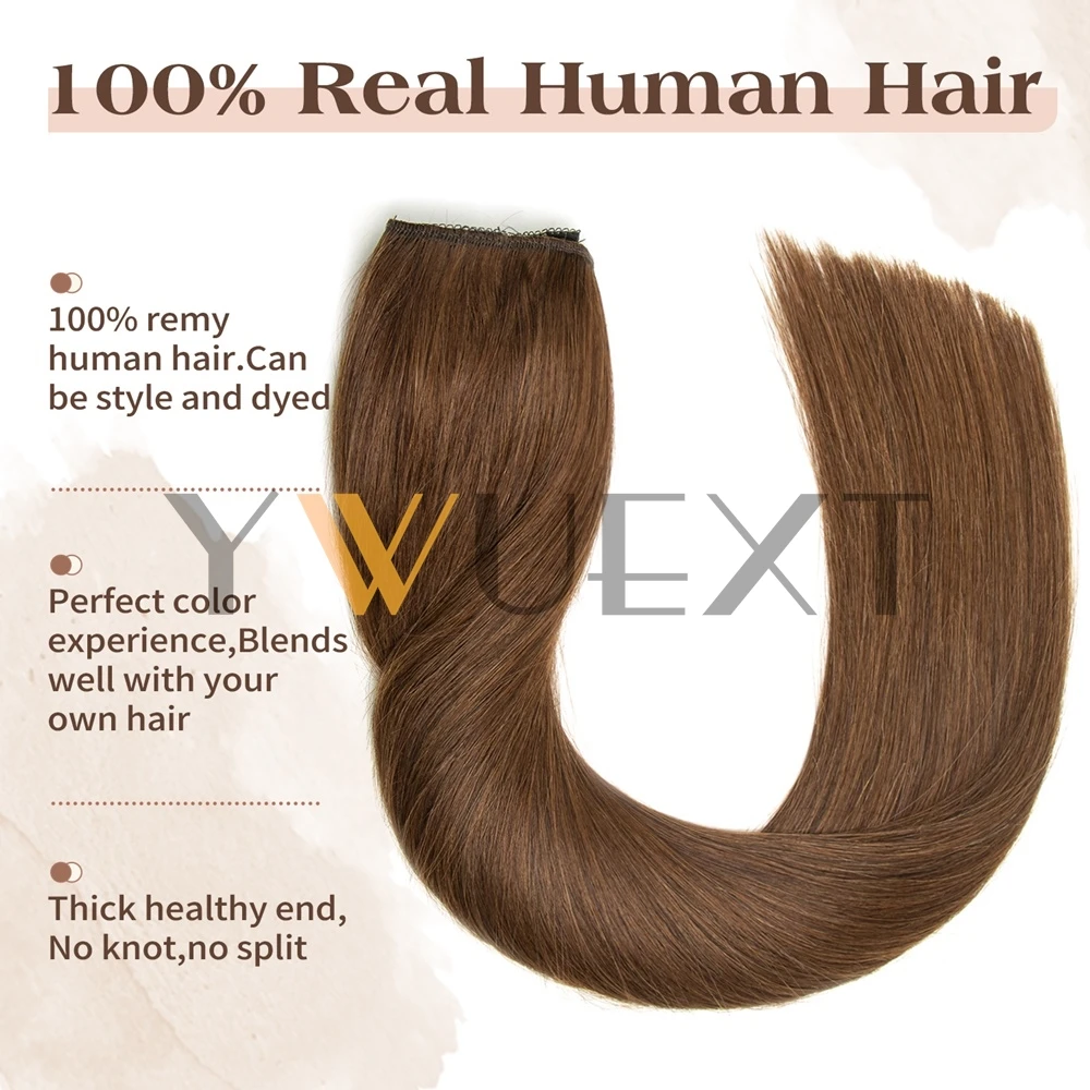 Brown Clip In One Piece Human Hair Extensions with Adjustable Fish Wire 12-24 inches Halo Hair Extensions Flip ins 60-100g 4 S62c64e8a72bd4b35a123050a89326844G