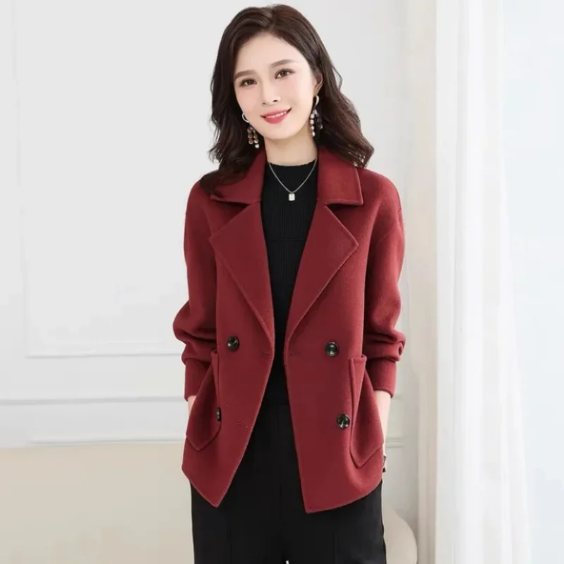 

Drop Shoulder Loose Handmade Wool Coat 2023 Women Autumn Winter Double-Sided Cocoon Woolen Short Oversized Solid Color Coat