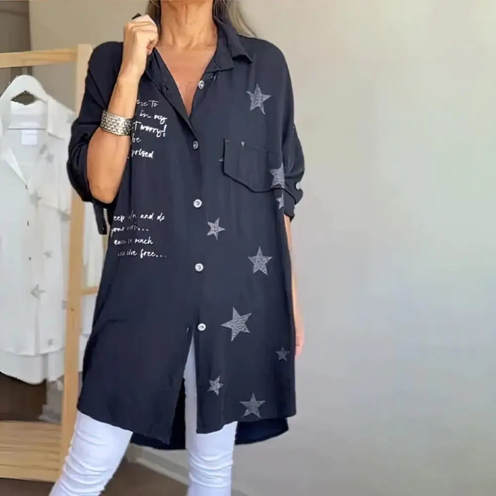 Women Denim Shirt Lapel Long Sleeve Printing Boyfriend Style Shirt With Buttoned Tie Cuffs Single Breasted Mid-length Shirt
Women Denim Shirt Lapel Long Sleeve Printing Boyfriend Style Shirt With Buttoned Tie Cuffs Single Breasted Mid-length Shirt