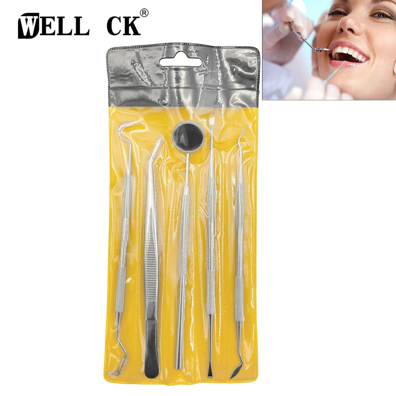 WELLCK Dental Mouth Mirror Stainless Steel Tweezers Elbow Probe Dentist Instrument Teeth Cleaning Whitening Dentistry Tools Set
WELLCK Dental Mouth Mirror Stainless Steel Tweezers Elbow Probe Dentist Instrument Teeth Cleaning Whitening Dentistry Tools Set