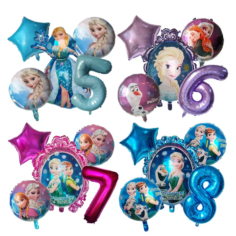 

5pcs Frozen Birthday Party Decorations Kids Disney Elsa Anna Cartoon Snow Queen Princess Foil Balloons Air Inflatable Globos