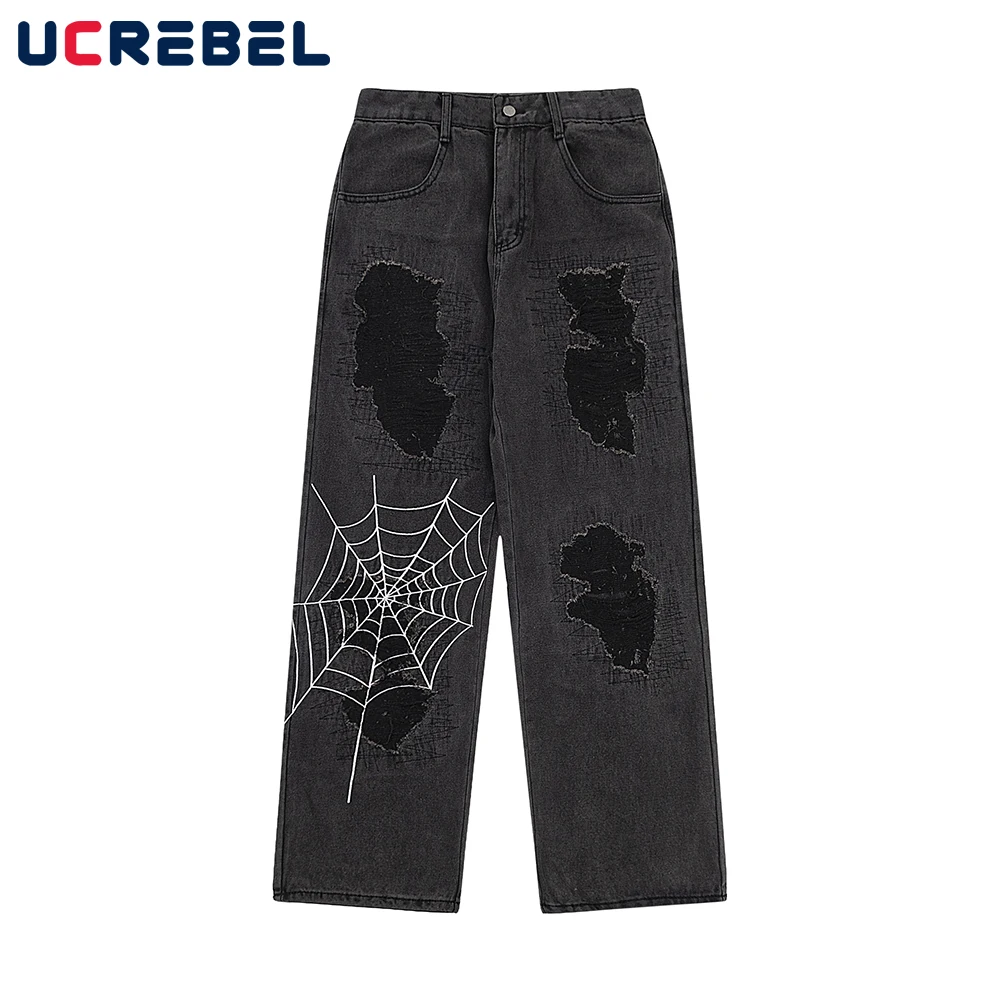 Spider Web Embroidery Denim Pants Mens Hip Hop Ripped Hole Loose Straight-leg Washed Casual Jeans Men
Spider Web Embroidery Denim Pants Mens Hip Hop Ripped Hole Loose Straight-leg Washed Casual Jeans Men