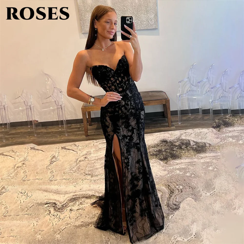 ROSES Charming Mermaid Elegant Sexy Black Wedding Party Dress Celebrity Dresses Lace Long Special Occasion Dresses with Slit
ROSES Charming Mermaid Elegant Sexy Black Wedding Party Dress Celebrity Dresses Lace Long Special Occasion Dresses with Slit