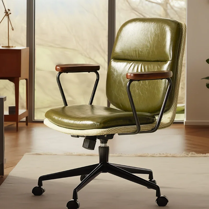 

Comfortable Genuine Leather Chair Steel-Legged Adjustable Swivel Seat Ergonomic Desk Chair Designed for Prolonged Sitting