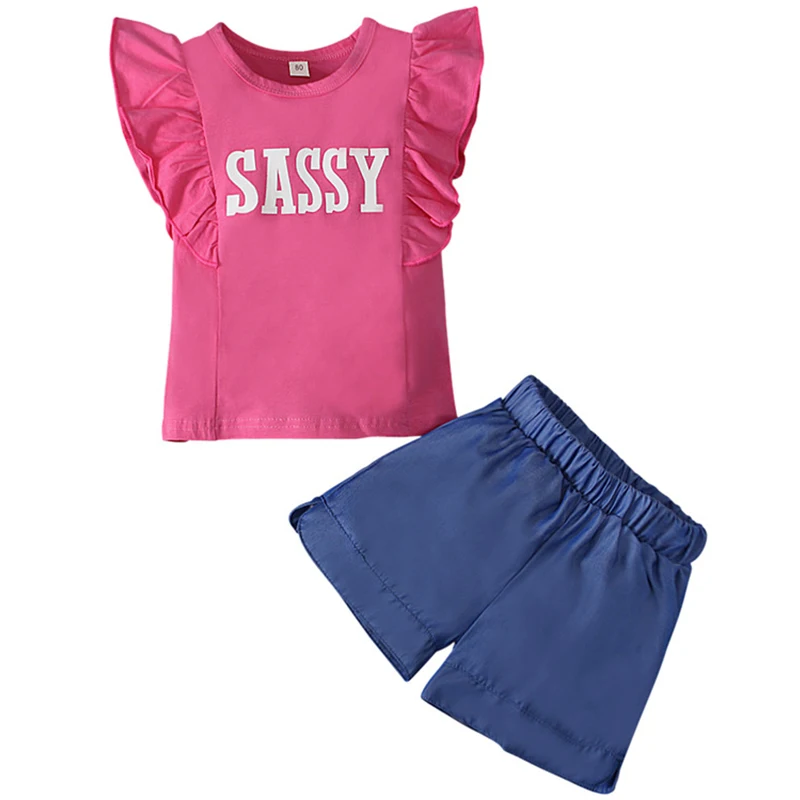 

2Piece Summer Baby Girls Clothes Sets Fashion Letter Sleeveless Cotton T-shirt+Loose Shorts Childrens Boutique Clothing BC492
