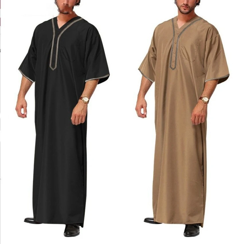 New V-neck Short Sleeve Thobe for Men Muslim Man Friends Islamic Saudi Arabia Dubai Solid Color Abaya Loose Robe Buttons Shirt
New V-neck Short Sleeve Thobe for Men Muslim Man Friends Islamic Saudi Arabia Dubai Solid Color Abaya Loose Robe Buttons Shirt