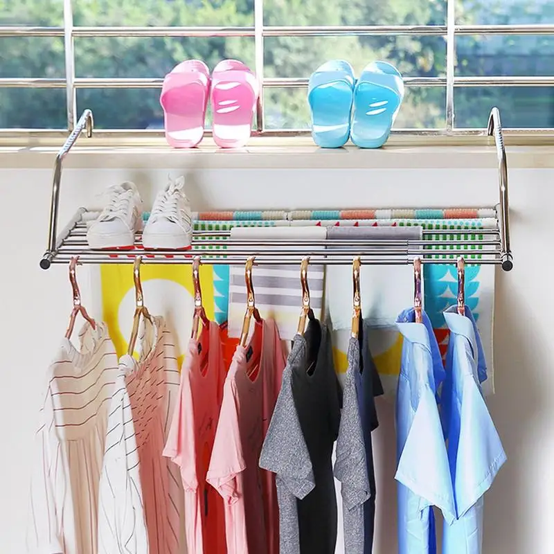 

Stainless Steel Balcony Drying Shoe Rack Folding Window Diaper Drying Rack Laundry Clothes Dryer Portable Towel Storage Rack
