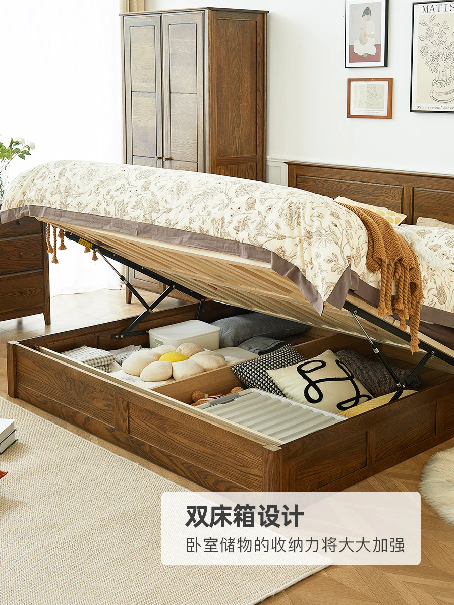Full solid wood high box bed, oak vintage bedroom storage bed, walnut furniture
Full solid wood high box bed, oak vintage bedroom storage bed, walnut furniture