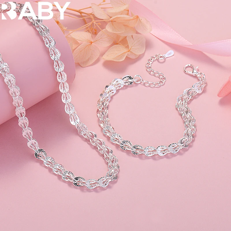 New 925 Sterling silver Exquisite lathe engraved pattern chain bracelet neckalce jewelry set women fashion Party wedding gifts 
New 925 Sterling silver Exquisite lathe engraved pattern chain bracelet neckalce jewelry set women fashion Party wedding gifts