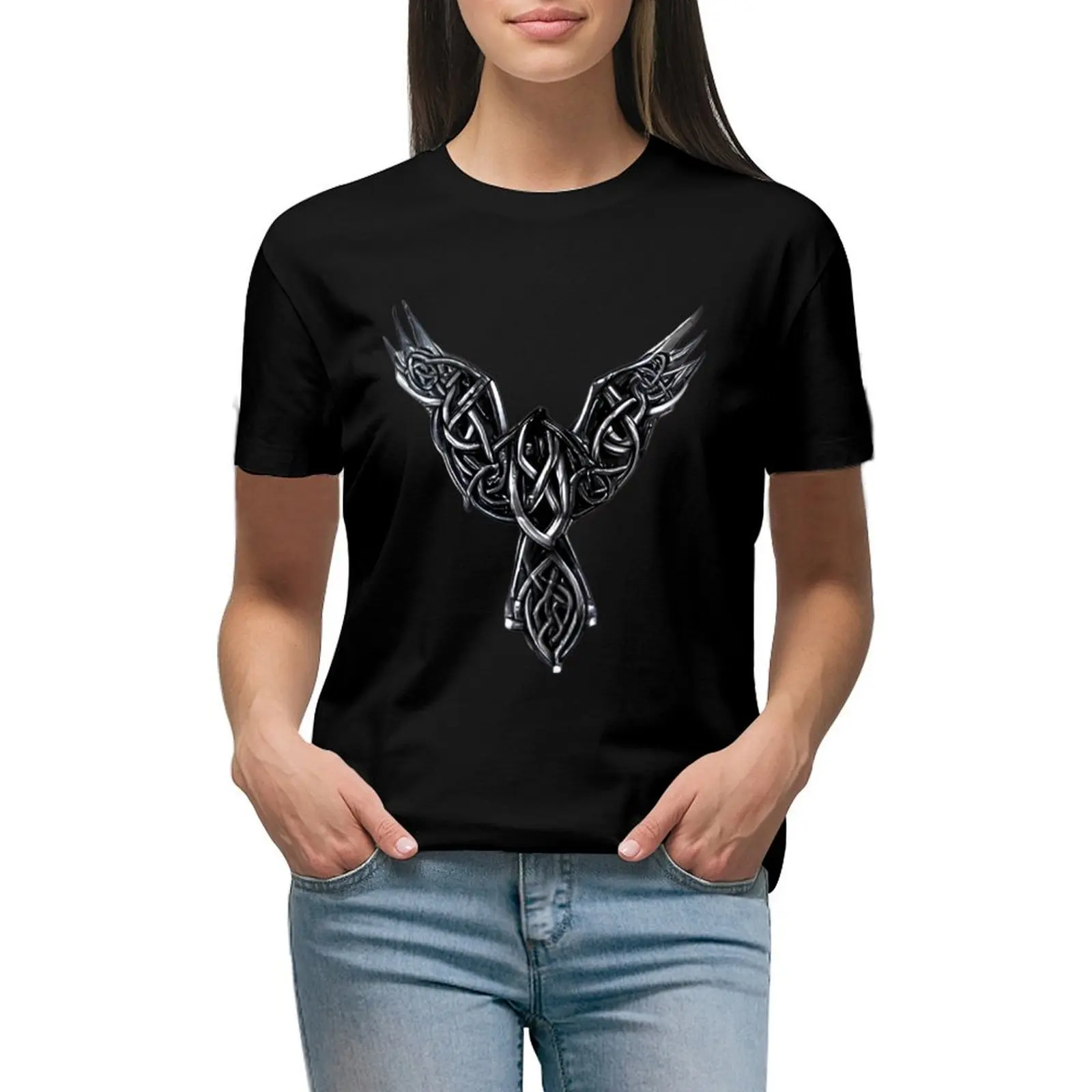 Silver Raven Celtic Knot: A Symbol of Magic and Transformation T-shirt oversized lady clothes tshirts woman
Silver Raven Celtic Knot: A Symbol of Magic and Transformation T-shirt oversized lady clothes tshirts woman