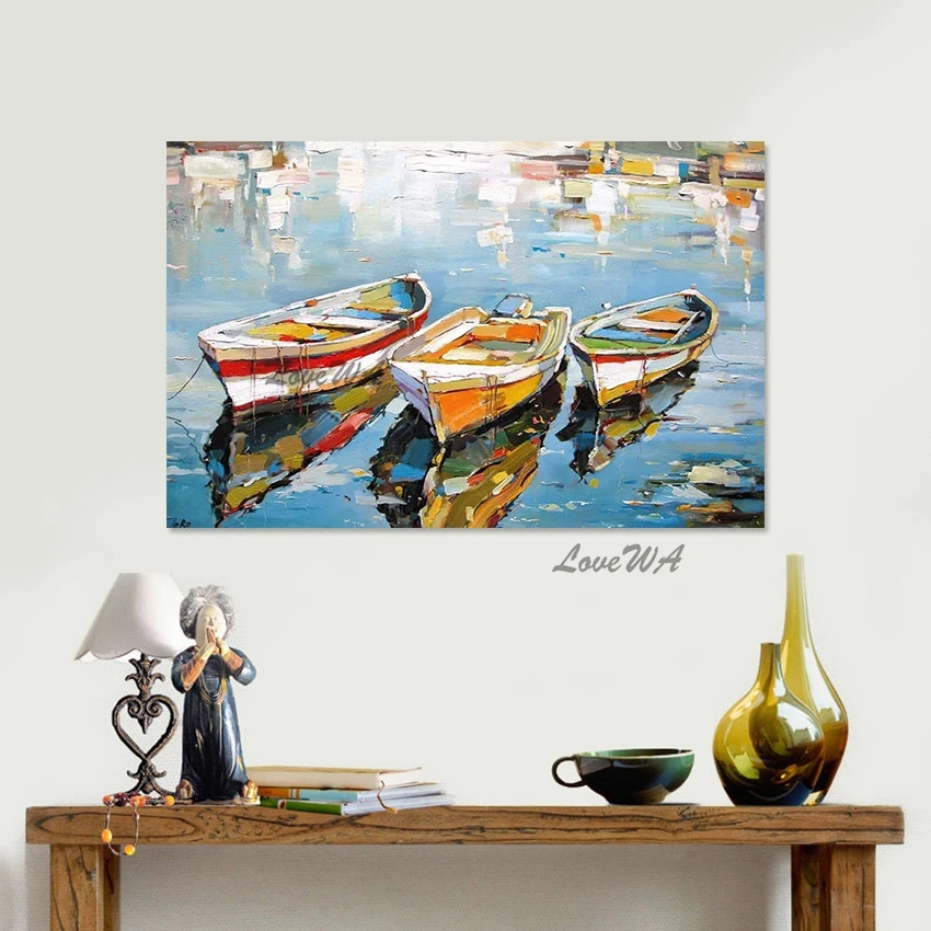 

Hand-painted High Quality Abstract Boat Oil Painting Home Designs Decorations Canvas Wall Hangings Modern Art Pictures Unframed