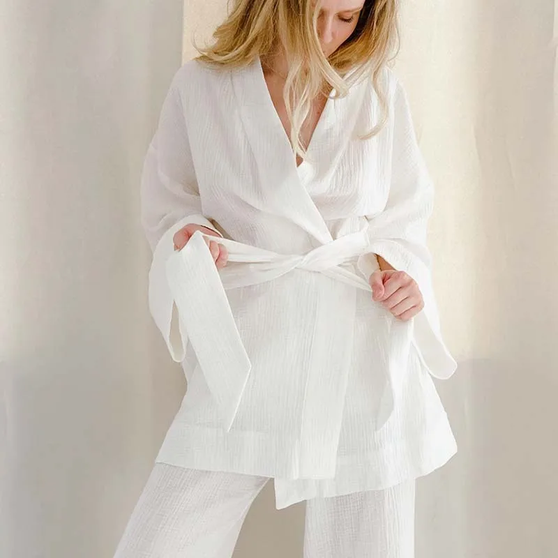 2023 Spring French Casual Women's Set Loose Lace Up Pants Double Layer Gauze Set Solid Cotton Casual Set Fashion Concise Clothes
2023 Spring French Casual Women's Set Loose Lace Up Pants Double Layer Gauze Set Solid Cotton Casual Set Fashion Concise Clothes