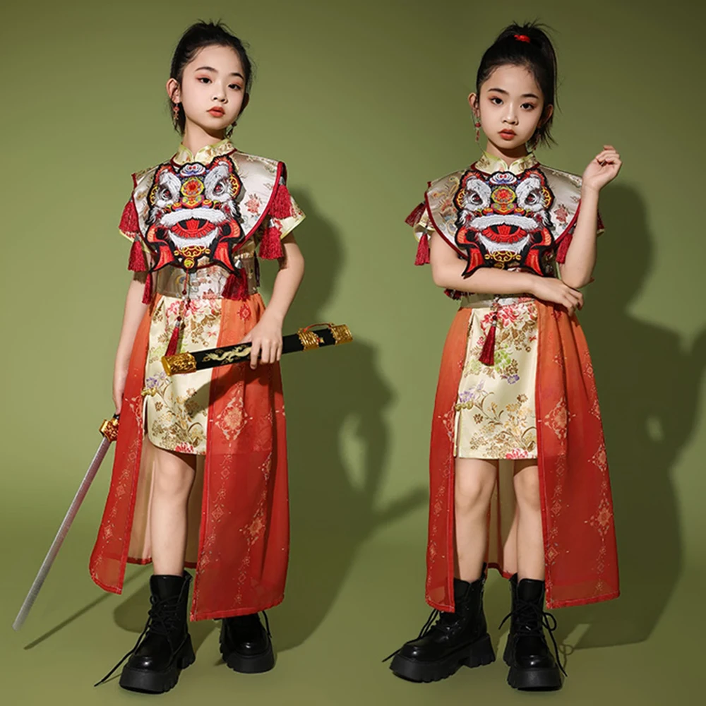 

Kids Jazz Dance Suit Chinese Style Kpop Hip Hop Stage Outfit Runway Show Performance Wear Girls Cheongsam Vintage Clothes VDL425