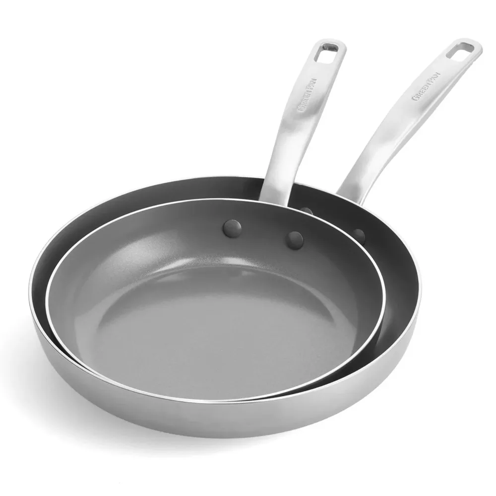 

GreenPan Chatham Tri-Ply Stainless Steel Healthy Ceramic Nonstick, 2 Piece Frypan Set, 8" and 10"