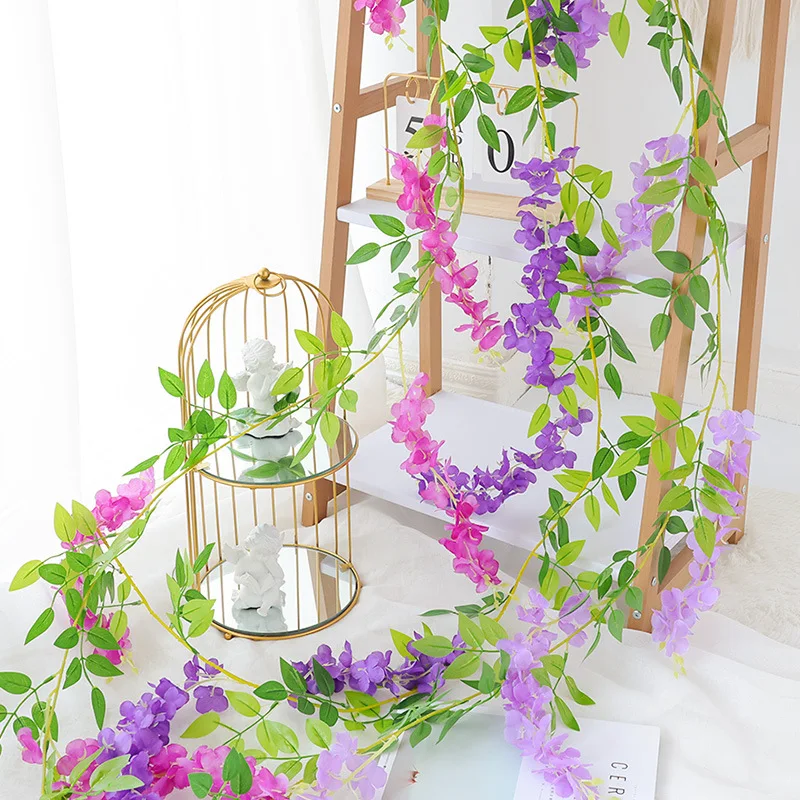 Wisteria artificial flower, ivy leaf wreath, artificial plant for wedding arch, home garden party decoration
Wisteria artificial flower, ivy leaf wreath, artificial plant for wedding arch, home garden party decoration