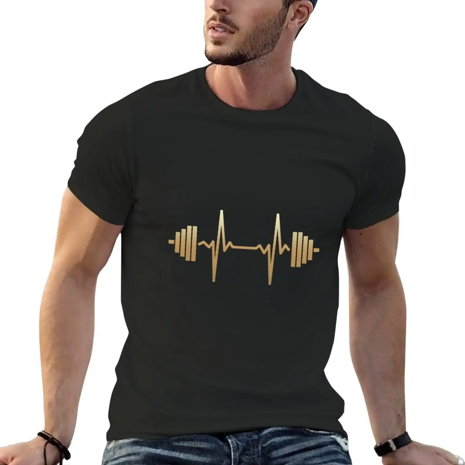 

Fitness Is Lifestyle Gold Stylish Barbell With Heartbeat T-Shirt sweat aesthetic clothes sublime mens tall t shirts