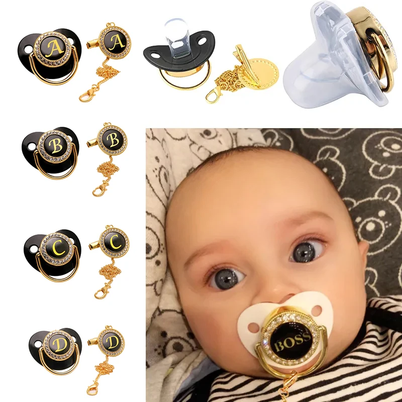 26 Letter Baby Pacifier With Chain Clip Set Diamonds Newborn BPA Free Luxury Bling Pacifier Silicone Dummy Soother 0-18 Months
26 Letter Baby Pacifier With Chain Clip Set Diamonds Newborn BPA Free Luxury Bling Pacifier Silicone Dummy Soother 0-18 Months