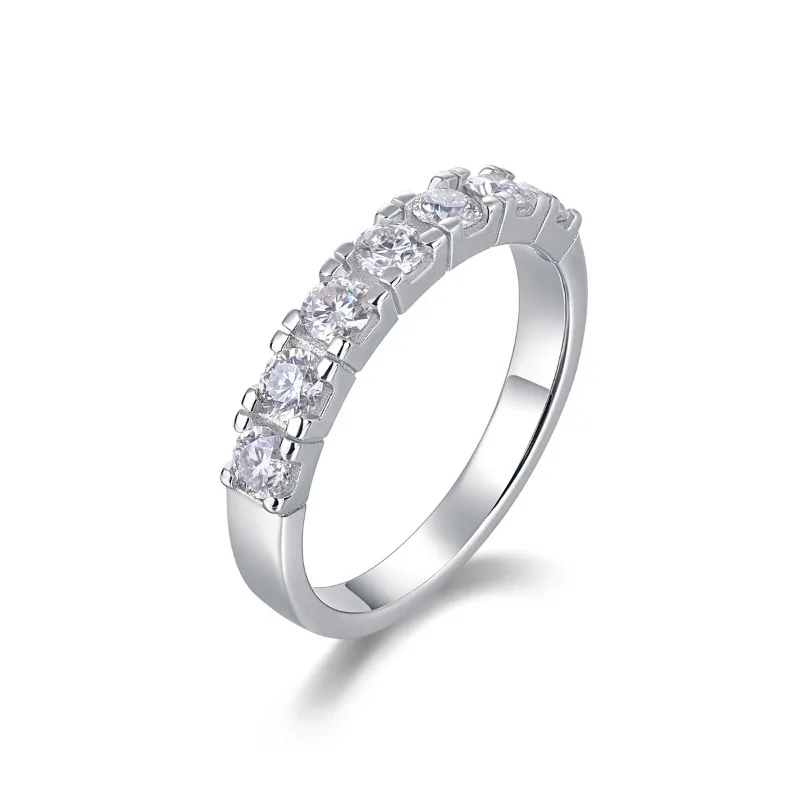 

0.7ct Real Moissanite Half Eternity Ring 7 Stone Fashion Jewelry 925 Silver Lab Mosan Diamond Wedding Band White Gold Plated