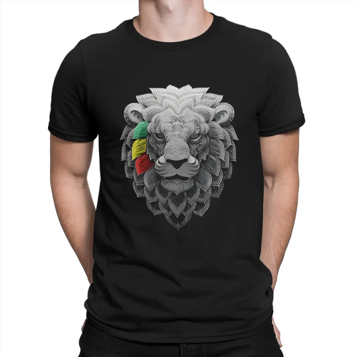 

Футболка Rasta Lion с тремя полосками Мужская, дизайнерская винтажная хлопковая рубашка с круглым вырезом и коротким рукавом, топы