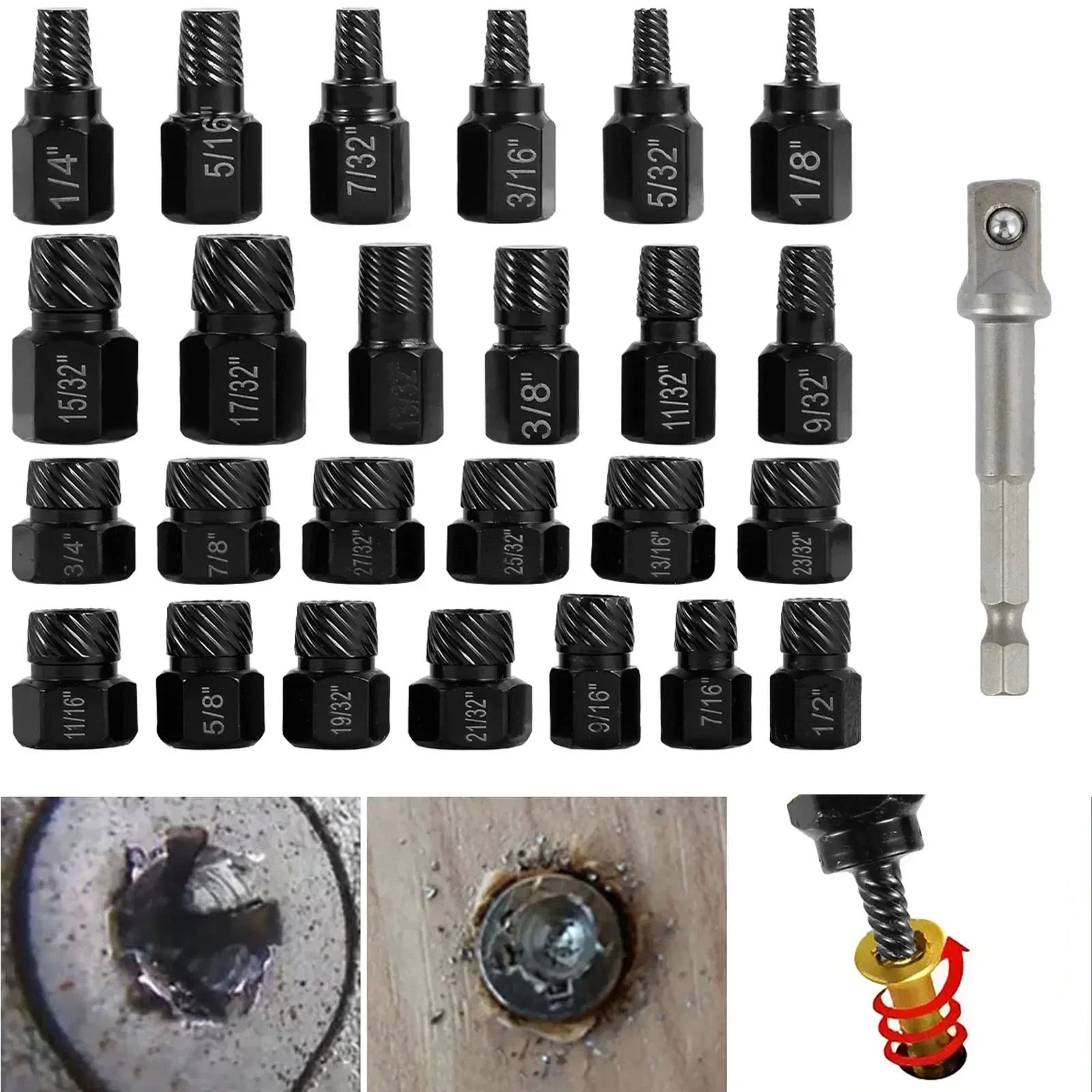 

26/10Pcs Damaged Screw Extractor 3/8inch Drive Rusted Screw Remover Tool Bolt Nut Extractor Set Broken Screw Stud Removal Kit